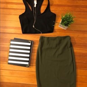 BUNDLE SET Olive Skirt + Black Bralet Crop Top